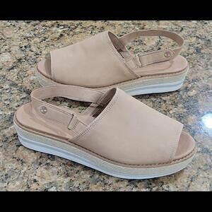 Timberland A282Q Slingbacks Peep Strappy Sandals Tan Brown Suede Womens Shoes 10